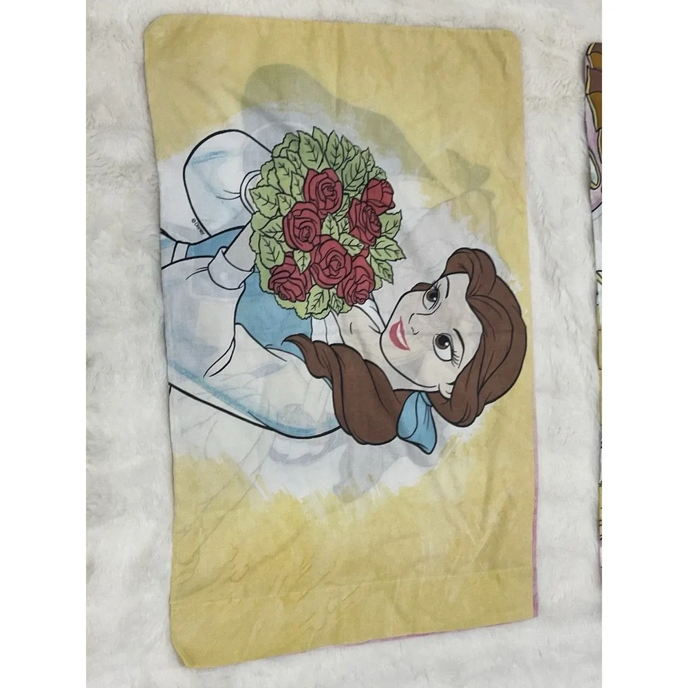 VTG 90s Pillow Case Size Standard Beauty and the Beast Made USA 2 Sided Sham Lot